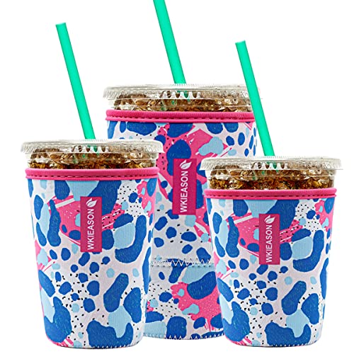 Image of Reusable Iced Coffee Insulator Sleeve for Cold Beverages and Neoprene Cold Coffee Cup Sleeves Cooler Cover 16-32OZ for Coffee Cups, McDonalds, Dunkin Donuts, More(Colorful Leo)