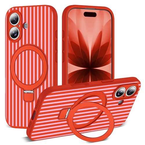 SKYLMW Striped Case for iPhone 17 with Stand,6.3" Red/Pink