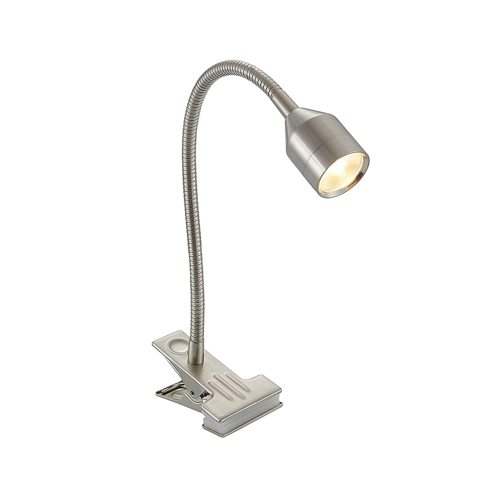 Lindby Bombillas LED lámpara de pinza en níquel satinado, luz lectura | moderno, 3000 k blanco cálido, con pinza para oficina, espacio de trabajo, dormitorio
