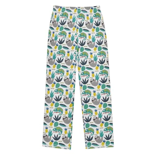 Sloth Chameleon Pineapple Boys Long Pants Soft Trousers Elastic Waist Kids Lounge Bottoms with Pockets S-XL