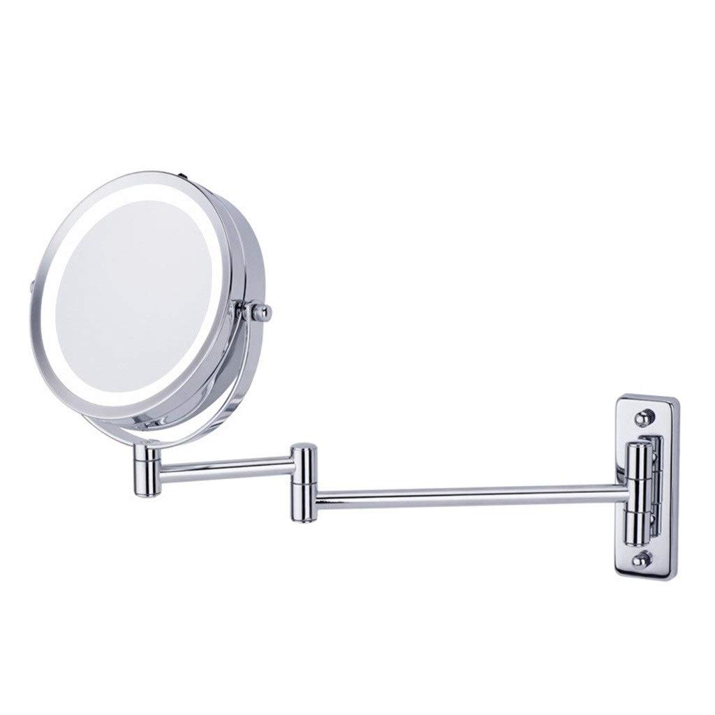 Vanity Mirror with Lights, Bathroom 360°swivel Folding Telescopic 5x Magnification Shaving Mirror Wall Mounted Beauty Cosmetic Mirror