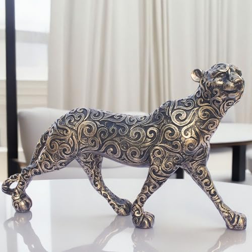 Luxury Leopard Sculpture in Black Resin with Gold Accents | Decorative Animal Statue for Home & Office | Symbolic Wildlife Decor - Strength, Power & Self-Reliance (Lookout Leopard) — photo — 2 of 9