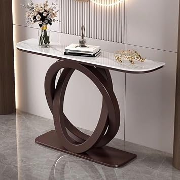 Modern Entryway Console Hallway Table with Sintered Stone Countertop, Narrow Sofa Table with Metal Base, for Hallway and Living RoomBrown,31.5 * 11.8 * 31.5in