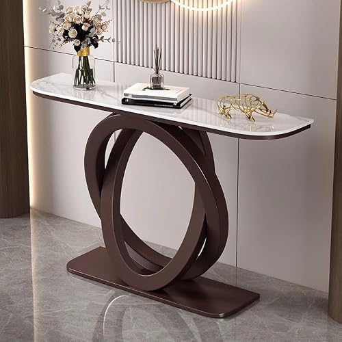 MESCXTY Modern Entryway Console Hallway Table with Sintered Stone Countertop, Narrow Sofa Metal Base, for and Living Room(Brown,31.5 * 11.8 31.5in)