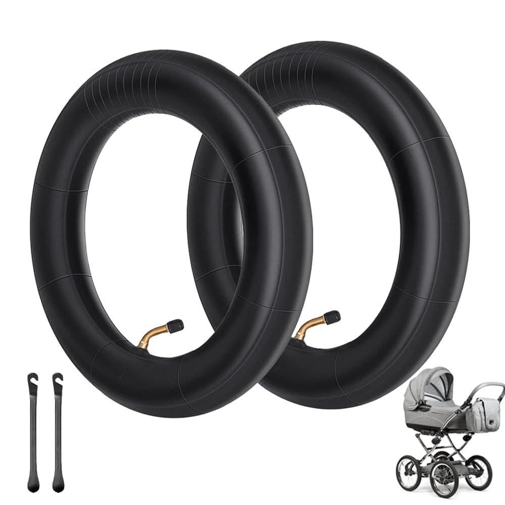 Uoimky 12 Zoll Kinderwagen Schlauch, 2 Stück 12 1/2 x 2 1/4 Fahrradschlauch mit Winkelventil 45° inkl. und 2 Montagehebel Doppelte Stärke Schläuche für Dreirad Laufrad Fahrrad Anhänger Kinderrad