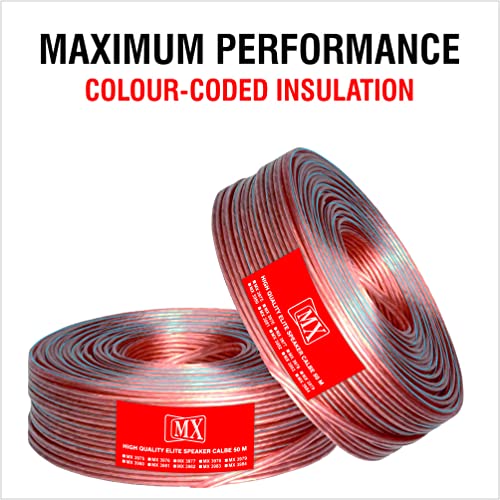 Image of MX Speaker Cable High Performance Red & Black 50 meters Coil Premium Speaker Wires for Home Theater Systems Speakers Vehicles Car Audio Amplifiers (Transparent, 14 AWG - 50 METER (3.6 X 7.2 MM))