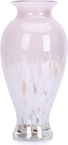 Miniatura 9 de Jarrón de vidrio soplado a mano de 11.8 pulgadas de alto, hermoso jarrón turquesa de boca ancha para centro de mesa, floreros pintados de cristal de