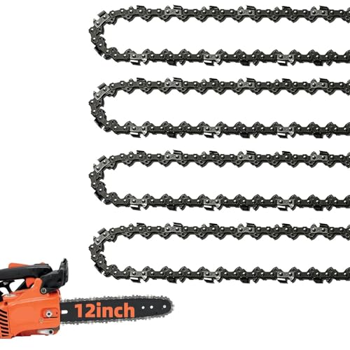 4 Pack 12 Inch Chainsaw Chains 3/8 LP Pitch .050' Gauge 45 Drive Links, 12' Replacement Chain Low-Kickback Compatible with Craftsman, Greenworks, Poulan, Remington, Echo, Ryobi and more