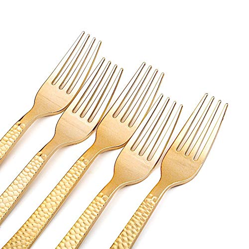 48 pcs 7-Inch long Gold Hammered Design Plastic Forks - Disposable for Weddings Parties Birthdays Receptions Events Dinnerware Tableware Decorations