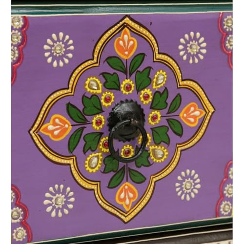 Image of FURNWEAVE Wooden Bedside Table for Bedroom | 3 Drawer Side Table | Handpainted Rajasthani Chest of Drawers | Solid Wood Small Bedside Table with Drawer Storage for Living Room (Multicolour-BS4)
