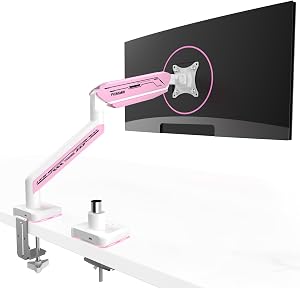 ETHU Single Heavy Duty Monitor Arm for 17-42 inches Monitors with 30 RGB Lighting Effects, Holds 33lbs,Ultrawide Monitor Arm for Curved Flat Monitors (Pink)