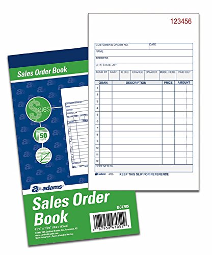 adams sales order books 2-part carbonless whitecanary 4-316 x 7-316 inches 50 sets per book 6 books