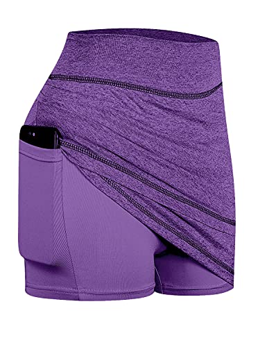 Moqivgi Athletic Skorts Skirts For Women Knee Length High Waist Tummy Control Ruched Golf Skirt Solid Color Stretchy Soft Comfort Gym Clothes Purple X-Large #TOP3