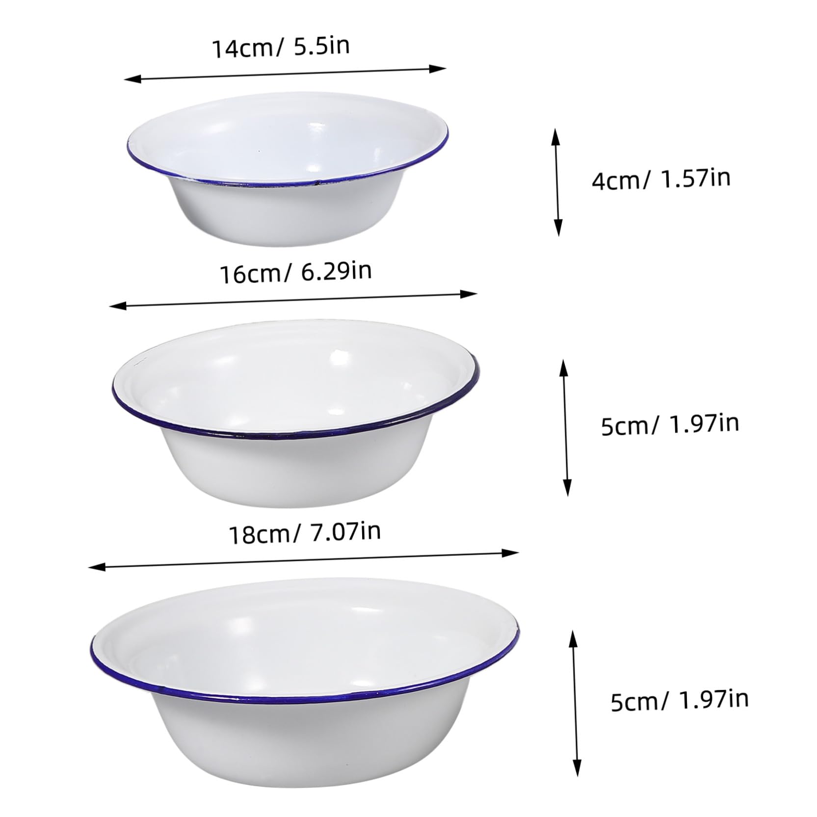 Set de 3 Cuencos Esmaltados Vintage para Cocina y Baño, Recipientes Multiusos para Sopa, Masa y Frutas, Bordes Prácticos y Acabado Duradero