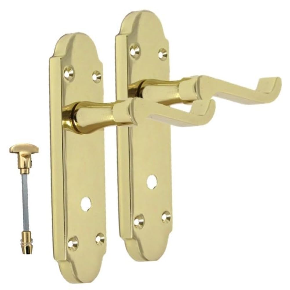 Epsom Door Handle Yellow – Brass Internal Bathroom Lever Handle Set (170Mm X 42Mm Backplate) – Electro Brass Finish Door Handles For Internal Doors – Complete Handle Set With Privacy Lock