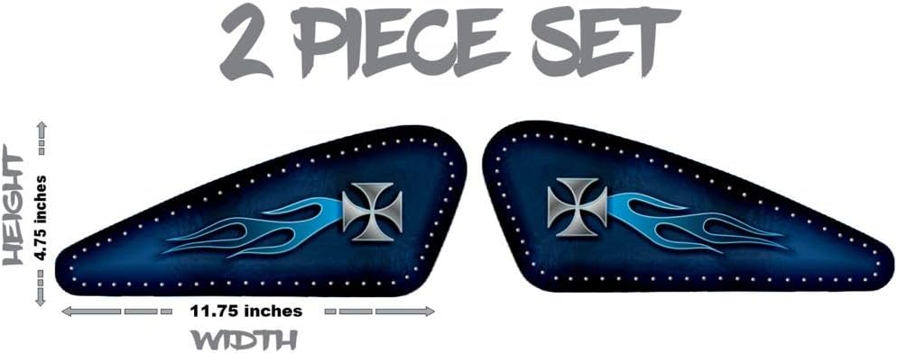 Motorcycle Gas Tank Decals/Sets - for Harley Davidson Sportster 883 1200 Honda Shadow Suzuki Kawasaki Indian Yamaha (Chopper Cross Riveted Panel - Midnight Blue - 2pc Side Tank Decals)