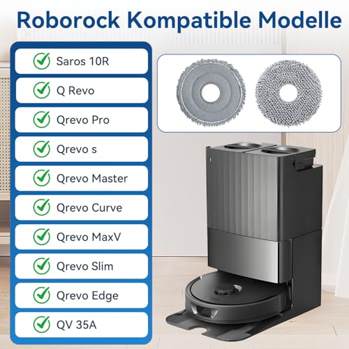 8 Stück Wischtücher für Roborock Qrevo Pro/QV 35A/QV 35S/Saros 10R/Q Revo/Qrevo Edge/Qrevo S/Qrevo Master/Qrevo Slim/Qrevo MaxV/Qrevo Curve Roboter Staubsauger, Wiederverwendbar, Waschbaren Wischmopp
