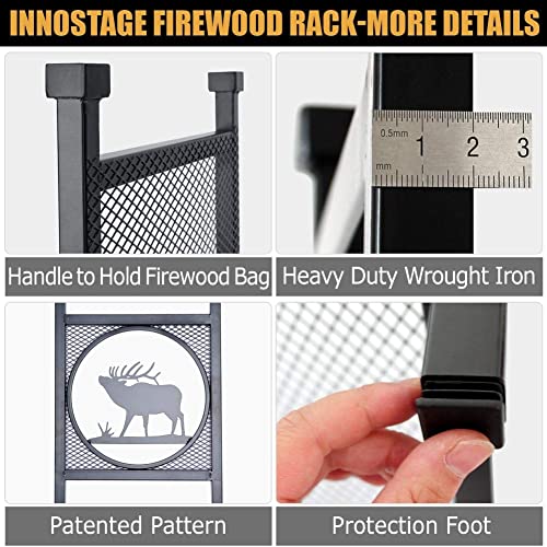 Firewood Log Rack Holder, Iron Wood Lumber Storage For Fireplace, Heavy Duty Log Storage Bin For Firepit Stove Accessories Indoor - Perfect Construction - No Any Screw To Install #TOP6