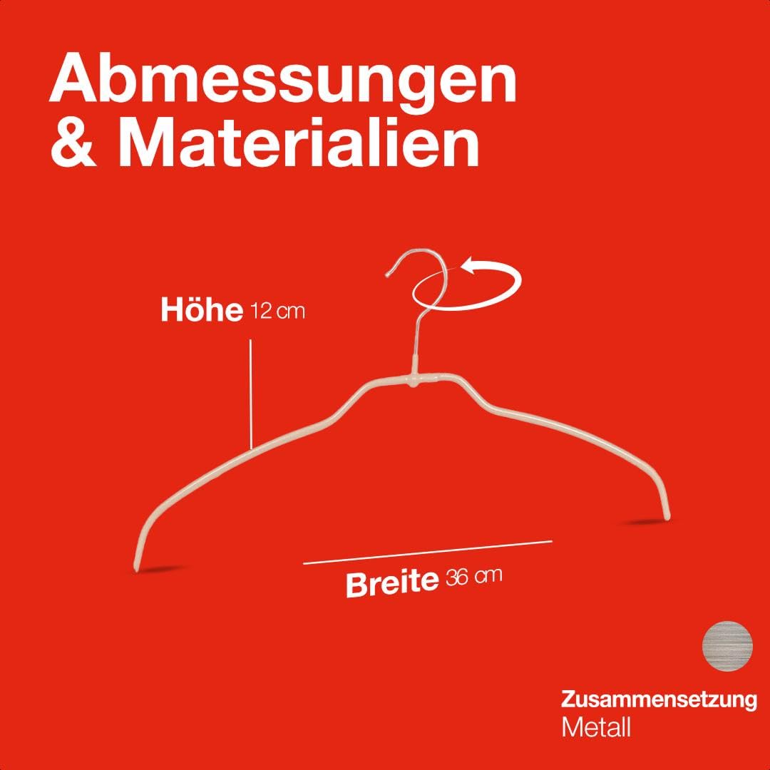 MAWA Kleiderbügel, Set aus 20, platzsparend und rutschfest, mit 360° drehbarem Haken, für Blusen, Hemden und Shirts, 36 cm, Latte Macchiato | Dünn, platzsparend, für empfindliche Textilien, um 360 ° drehbare Haken, rutschfeste Beschichtung