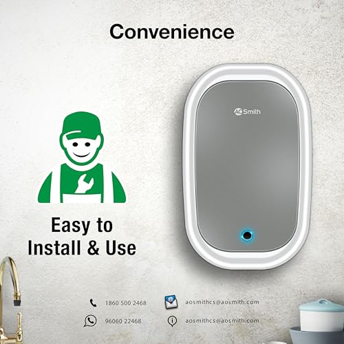 Image of AO Smith ForceNXT-5L White | 5 Litre 3KW Instant Water Heater (Geyser) with shock proof Outer Body | 5 Levels safety shield | Made for Kitchen and Bathroom Applications