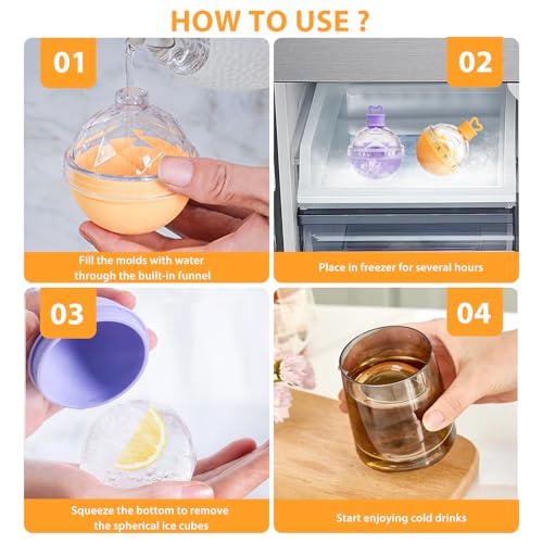Ice Ball Stamps, 4 pezzi macchina da hockey su ghiaccio, Ice Ball Stamp Silicone, Round Ice Cube Vassoio Ball, riutilizzabile, Ice Cube Vassoio con mini imbuto per Whiskey, Cocktail, Bevanda - immagine 6