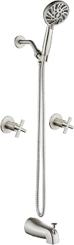 gotonovo 2 Handles Tub Shower Faucet Set,Bathtub Faucet Set with 6 Modes Handheld Spray Shower System with Tub Spout,Shower Head and Handle Set Shower Fixture Wall Mount Brushed Nickel