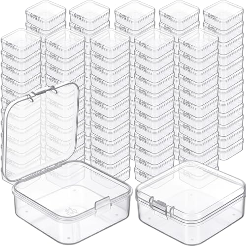 Image of Jetec 120 Pieces Mini Plastic Clear Beads Storage Containers Box for Collecting Small Items, Beads, Jewelry, Business Cards, Game Pieces, Crafts (1.7 x 1.7 x 0.8 Inch)