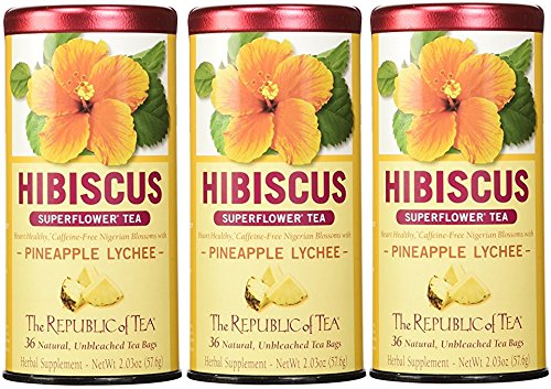 The Republic of Tea Pineapple Lychee Superflower Tea 36 Count, 3 Pack