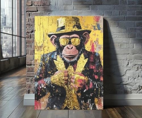 Art mural chimpanzé graffiti XINBAO | Toile imprimée vintage singe cool sans cadre 70x100 cm
