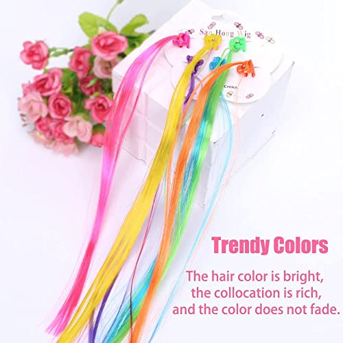Image of Trendsetter Kids Hair Clip in Colorfull Hair Extension with Tinsel Rainbow False Nylon Wig Braids Extensions Hair Styling Accessories for Baby Girls Adult Multicolor (12 PCS) (Style 1)