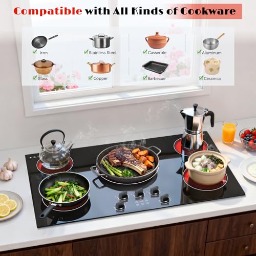 Image of Karinear 36 inch Electric Cooktop, 5 Burner Radiant Ceramic Cooktop,Drop-in
