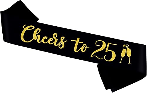 Banda con texto en inglés "Cheers to 25", banda de oro negro con texto en inglés "It's My 25th Birthday" para mujeres y hombres, regalos de feliz 25