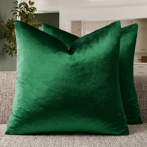 Image of GIGIZAZA Decorative Couch Throw Pillow Covers,Green Square Pillow Cushion Covers 22x22,Pillow Cases Velvet Pillow Covers