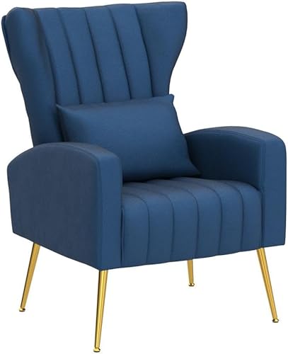 Miniatura 25 de Silla moderna de terciopelo para sala de estar, dormitorio, silla con respaldo alado con brazo y patas doradas, silla auxiliar de recepción de