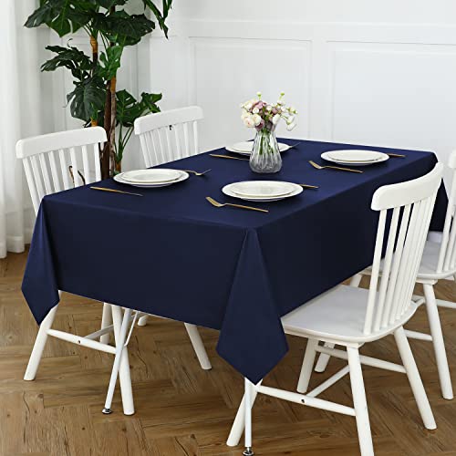 Image of Romanstile 100% Waterproof PVC Tablecloth, Rectangle Oil Spill Proof Stain Resistant Vinyl Table Cloth, Wipe Clean Plastic Table Covers for Kitchen /Dining /Parties - 54 x 78 Inch, Navy Blue