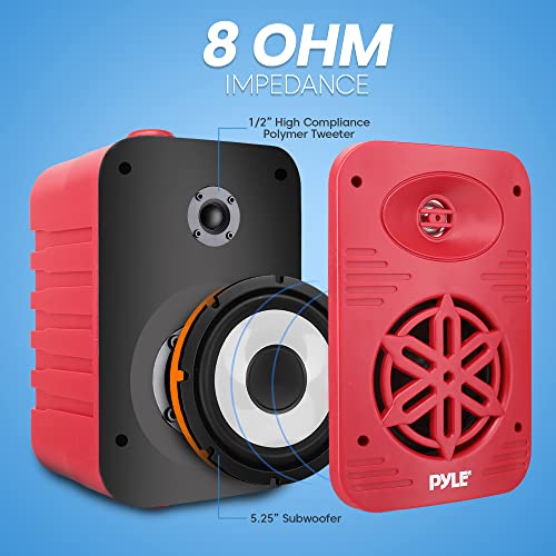 Image of Indoor Outdoor Speakers Pair - 500 Watt Dual Waterproof 5.25 inch 2-Way Full Range Speaker System w / 1 /2 inch High Compliance Polymer Tweeter - in-Home, Boat, Marine, Deck, Patio, Poolside (Red) - PDWR55RD