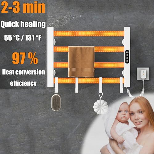 Sèche-serviettes chauffant mural blanc 4 barres avec minuterie