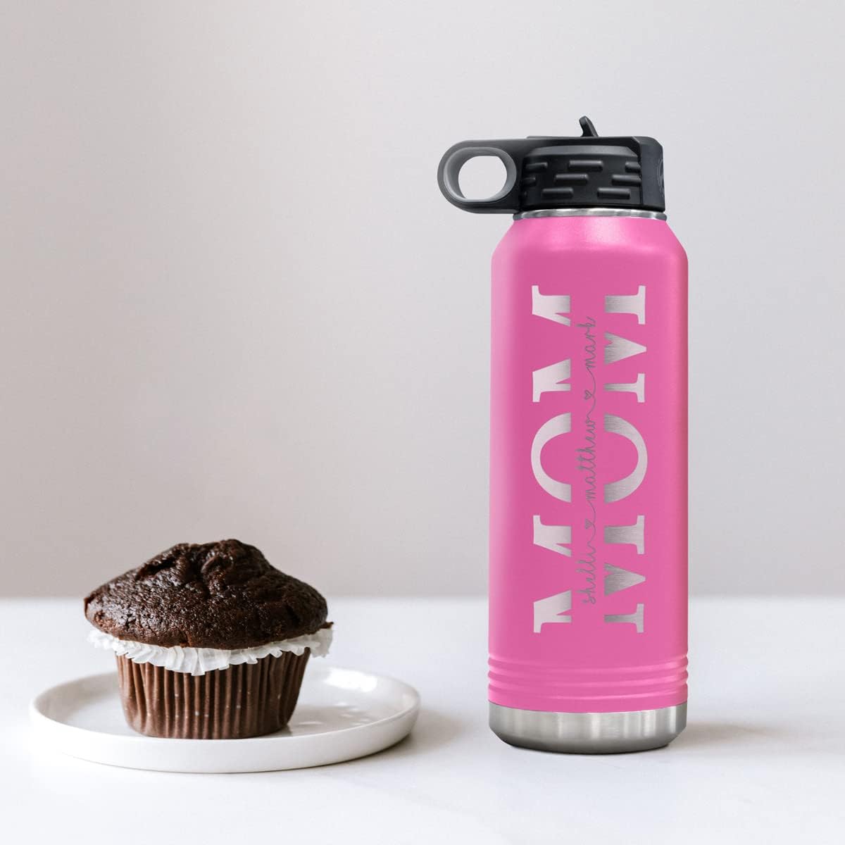 32-oz Stainless Steel Customized Water Bottle For Mom- Includes Kids Names- Great for Mother's Day, Christmas, Birthday's, Baby Shower's or Just Because - Select from a Variety of Colors (Pink)