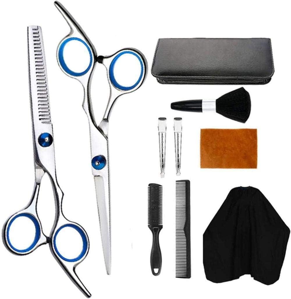 Barber Scissors Professional Hair Cutting Scissors Set 10 PCS Hair Cutting Scissors Thinning Shears Hair Razor Comb Clips Cape Hairdressing Scissors Kit Barber Set Hair Cutting Shears Se