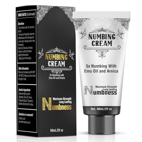 Numbing Cream Maximum Strength: Long Lasting Extra Relief with Menthol Arnica and Emu Oil 2oz/ 60ml