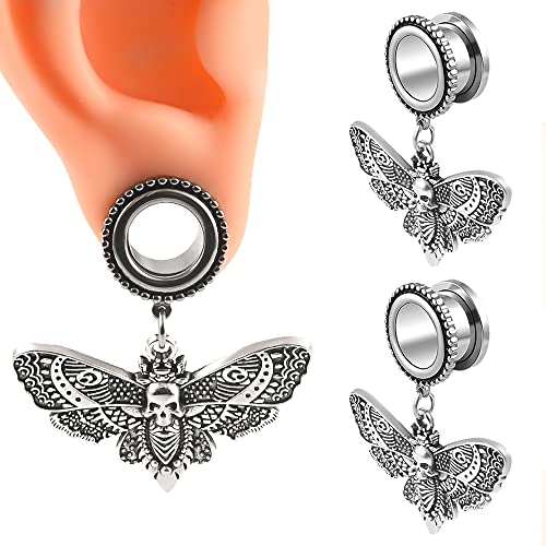 Vankula 2Pcs Skull Butterfly Hypoallergenic Stainless Steel 0G 2G Plugs Ear Gauges Tunnels Piercing Expander Stretchers Fashion Body Jewelry #TOP1