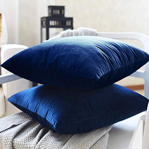 Jueyingbaili Throw Pillow Covers Velvet Decorative 2 Packs Ultra-Soft Navy Blue Pillowcase 18 X 18 Inch For Couch,Chair,Sofa,Bedroom,Car,Square Solid Color #TOP3