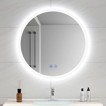 bathroom mirror Defogger Wall Mounted Vanity Mirror With Dimmable Touch Button & Adjustable Color Lights, 60cm / 70cm 80cm, LED Bathroom Mirror70cm/27.5in