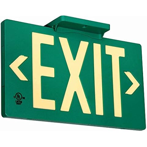 UL Listed 100 foot Jessup Glo Brite 7040-100-B PF100 Molded Plastic Exit Sign, Single-Sided, 8.75" x 15.5", Green (Mounts 4 ways, includes bracket and arrows) Cover