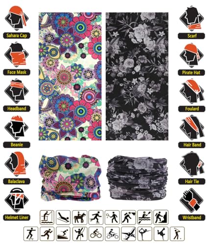 VANCROWN Headwear Wide Headbands Scarf Head Wrap Mask Neck Warmer (9PC.Painting Series.2) - Thumbnail 3