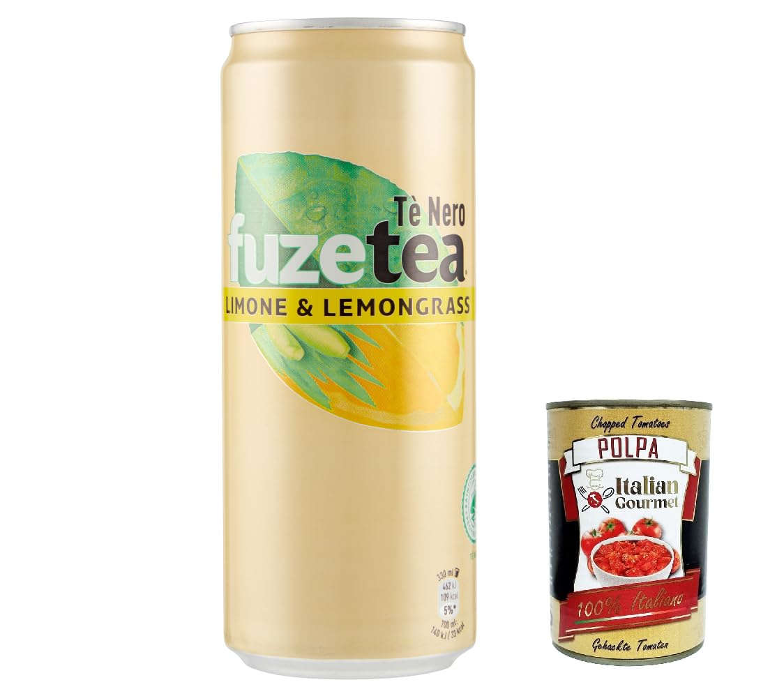 Italian Gourmet Tè Nero Limone Lemongrass Eistee lattina sleek 48 x 330ml | Bevanda rinfrescante; schwarzer Aufguss mit zitroniger Note, servire, Gesamtnettogewicht 15,84 L + Kostenlos Polpa 400g