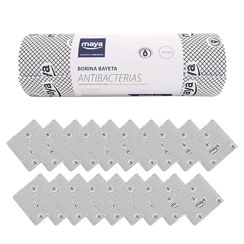 Maya Bobina Precortada Antibacterias 8M. Especial para Vajillas. Ideal para Limpieza a Fondo. Alta Absorción y Durabilidad con Tratamiento Antibacteriano. Rollo de 20 Unidades