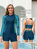 SHEKINI Rash Guard 3-częściowy strój kąpielowy z długim rękawem z zamkiem błyskawicznym, spodenki chłopięce, góra bikini, szybkoschnąca, ochrona przed promieniowaniem UV, koszulka z długim rękawem