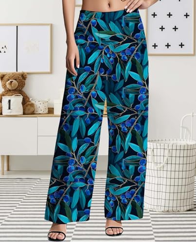 Summer Casual Elastic Waist Lounge Pants Wide-Leg Fruit Print Vacation Bottoms Women's Comfy Pajama Trousers4