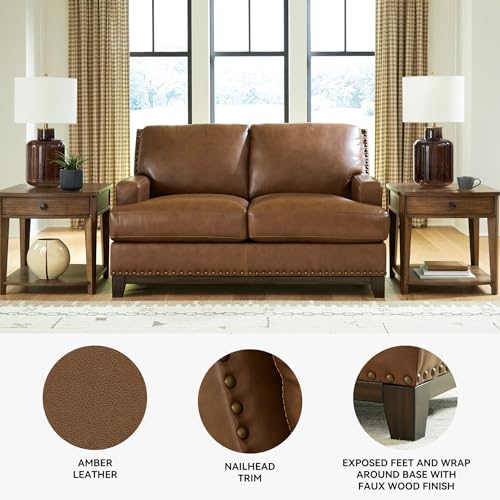 Image of Signature Design by Ashley Brendola Brown Leather Loveseat Sofa